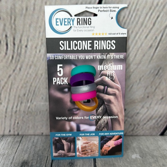Multiple Colored Silicone Rings 5 Pack Set Size Medium - Picture 5 of 6